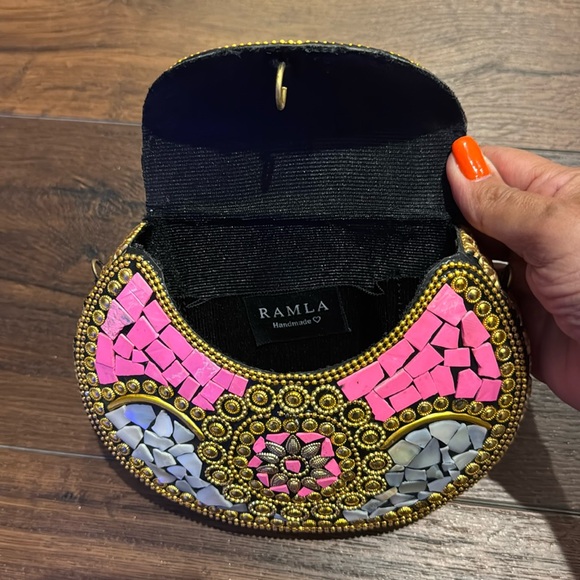 Ramla Mosaic Handmade Mosaic Moroccan multicolor Handbag with gold color chain. - Picture 3 of 9